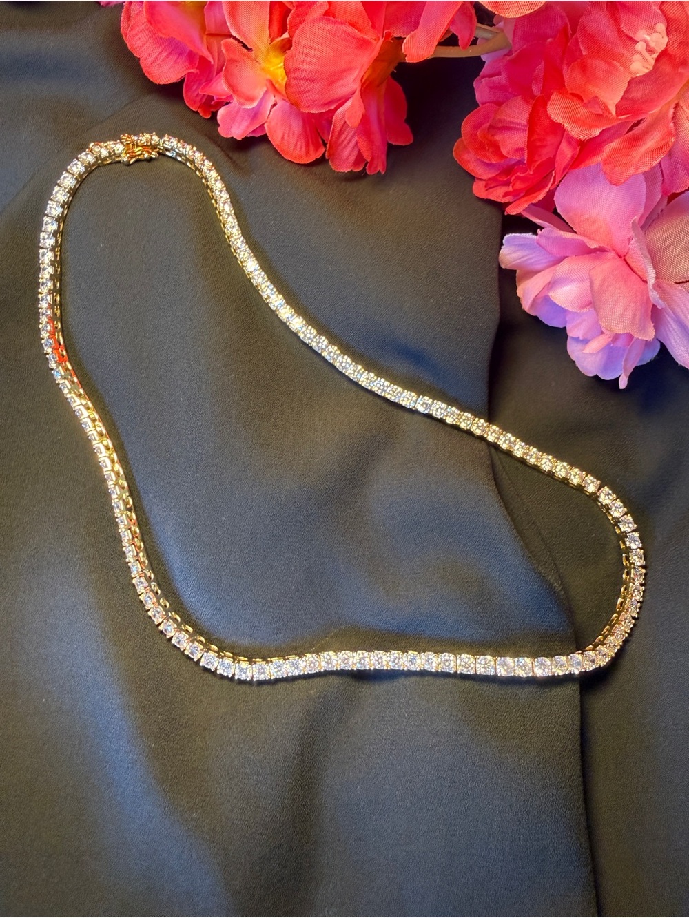 Classic Gold Tennis Necklace with Clear Crystals